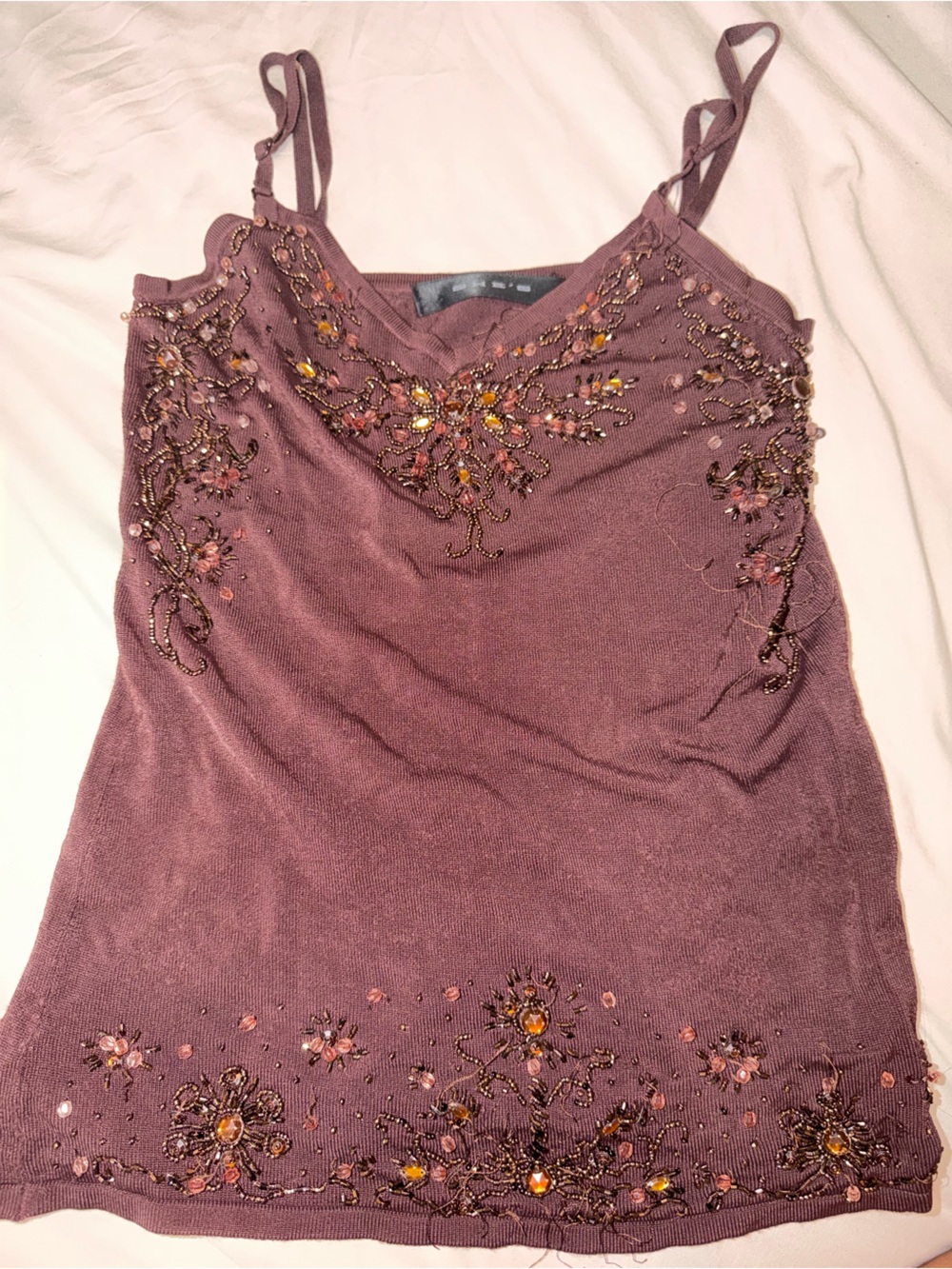 Embellished Mauve Beaded Spaghetti Strap Camisole